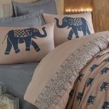 Enlora Home Kolay Ütülenir Fil Desenli Mavi Nevresim Takımı 200 x 220 cm Çift Kişilik