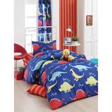Enlora Home Kolay Ütülenir Tek Kişilik Dinazorus Desenli Nevresim Takımı Mavi 160 x 220 cm - Renkli