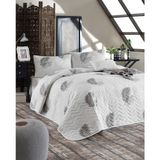 Enlora Home Palma Desenli Kapitone Yatak Örtüsü Seti Tek Kişilik Gri Antibakteriyel 160 x 220 cm