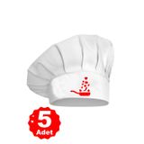 Enma Life 5Li Beyaz Üzeri Kırmızı Tava Yemek Baskılı Şef Aşçı Şapkası Mantar Kep