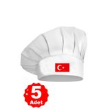 Enma Life 5Li Beyaz Üzeri Türk Bayrağı Baskılı Şef Aşçı Şapkası Mantar Kep