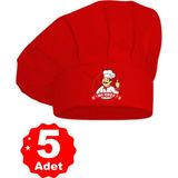 Enma Life 5Li Kırmızı Üzeri Mr. Chef Logo Baskılı Şef Aşçı Şapkası Mantar Kep