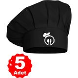 Enma Life 5Li Siyah Üzeri Beyaz Çatal Kaşık Logo Baskılı Şef Aşçı Şapkası Mantar Kep