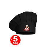 Enma Life 5Li Siyah Üzeri Mr. Chef Logo Baskılı Şef Aşçı Şapkası Mantar Kep