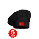 Enma Life 5Li Siyah Üzeri Türk Bayrağı Baskılı Şef Aşçı Şapkası Mantar Kep