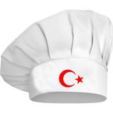 Enma Life Kırmızı Ay Yıldız Baskılı Beyaz Şef Aşçı Şapkası, Mantar Kep
