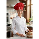 Enma Life Kırmızı Üzeri Beyaz Çatal Kaşık Logo Baskılı Şef Aşçı Şapkası, Mantar Kep