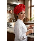 Enma Life Mr. Chef Logo Baskılı Kırmızı Şef Aşçı Şapkası, Mantar Kep