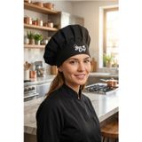 Enma Life Şef Aşçı Şapkası, Mantar Kep Siyah Star Chef Baskılı