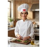 Enma Life Türk Bayrağı Baskılı Beyaz Şef Aşçı Şapkası, Mantar Kep