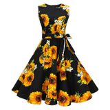Enmain 1950'ler Vintage kadın elbisesi, kolsuz Rockabilly Swing diz boyu elbise, retro parti, çay balosu, kokteyl elbisesi, cepli ve kemerli