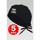 enmalife 5li Şapkalı Best Chef Logo Siyah Basklılı Beyaz Özel Tasarım Aşçı Ve Şef Bonesi