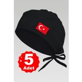 enmalife 5li Türk Bayrağı Basklılı Siyah Özel Tasarım Aşçı Ve Şef Bonesi