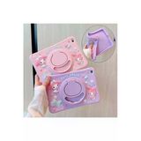 Ennar İpad 7.Nesil 10.2 İnç A2197 A2198 Cute Dolls Askılı Standlı Tablet Kılıfı Mor+Tablet Kalemi Mor