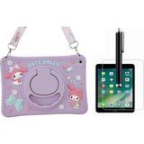 Ennar Lenovo Tab M9 TB310FU 9 Inç Uyumlu Cute Dolls Askılı Standlı Tablet Kılıfı+Tablet Kalemi+Kırılmaz Cam Ekran Koruyucu - Mor