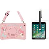 Ennar Samsung Galaxy Tab A7 Lite 8.7 Inç SM-T220 Uyumlu Cute Dolls Askılı Tablet Kılıfı+Tablet Kalemi+Kırılmaz Cam Ekran Koruyucu - Pembe