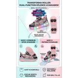 Enoch Çocuk Patenli Işıklı Tekerlekli Spor Ayakkabı & Rahat Cırt Cırtlı Kaykay Ayakkabı 4 Tekerli Sneaker - Siyah - Pembe