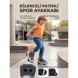 Enoch Çocuk Patenli Işıklı Tekerlekli Spor Ayakkabı & Rahat Cırt Cırtlı Kaykay Ayakkabı 4 Tekerli Sneaker - Siyah - Turuncu