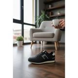 Enoch Erkek Deri Görünümlü Retro Spor Ayakkabı - Günlük Klasik Sneaker - Siyah - Beyaz