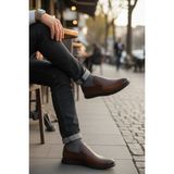 Enoch Erkek Deri Yan Elastik Bantlı Hafif Tabanlı Klasik Comfort Slip-On Ayakkabı - Kahve