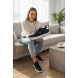 Enoch Erkek Geometrik Logo Detaylı Perfore Burunlu Yüksek Tabanlı Günlük Spor Ayakkabı Sneaker - Siyah - Beyaz