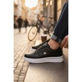 Enoch Erkek Günlük Spor Ayakkabı Kalın Tabanlı Sneaker Yaprak Logolu Trend Model - Siyah - Beyaz