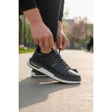 Enoch Erkek Günlük Spor Ayakkabı Kapsül Tabanlı Sneaker Yazılı ve Suya Dayanıklı Model - Siyah - Beyaz