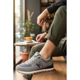 Enoch Erkek H Logolu Tırtıklı Tabanlı Retro Stil Günlük Spor Ayakkabı Sneaker - Gri