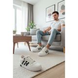 Enoch Erkek Şeritli Kolej Tarzı Spor Ayakkabı - Retro Street Sneaker - Siyah - Beyaz