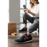 Enoch Erkek Siyah Kırmızı Şeritli Retro Spor Ayakkabı - Armalı Günlük Koşu Sneaker - Siyah - Kırmızı