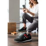 Enoch Erkek Siyah Kırmızı Şeritli Retro Spor Ayakkabı - Armalı Günlük Koşu Sneaker