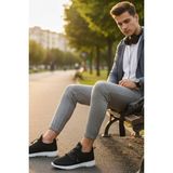 Enoch Erkek Spor Ayakkabı Büzgülü Bağcık Sistemli Sneaker Pratik Giyim Siyah Yürüyüş Modeli