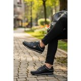 Enoch Erkek Spor ve Günlük Ayakkabı Tam Ortopedik Tabanlı Siyah Beyaz Şeritli Klasik Sneaker - Siyah - Beyaz