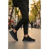 Enoch Erkek Tam Siyah Spor Ayakkabı Örme Sneaker Desenli Bağcık Detaylı Yürüyüş Modeli