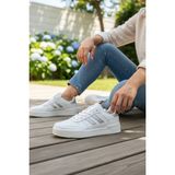 Enoch Günlük Spor Ayakkabı Kalın Tabanlı Sneaker 3 Çizgili ve Oluklu Tabanlı Unisex Court Modeli - Beyaz - Gümüş
