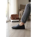 Enoch Hakiki Deri Erkek Casual Klasik Ayakkabı - Konforlu Slip-On Tasarım - Siyah