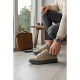 Enoch Hakiki Deri Günlük Bağcıklı Erkek Ayakkabı Jel Görünümlü Taban Sneaker - Bej