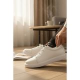 Enoch Hakiki Deri Günlük Lastik Bağcıklı Erkek Ayakkabı Comfort Taban Sneaker - Beyaz