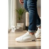 Enoch Hakiki Deri Jel Taban Destekli Bağcıklı Erkek Sneaker Ayakkabı - Beyaz