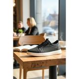 Enoch Hakiki Deri Lastik Detaylı Erkek Sneaker Ayakkabı Ortopedik Taban - Siyah
