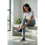 Enoch Kadın Boğazlı Bilekli Canvas ve Bez Bağcıklı Rahat Günlük Sneaker Spor Ayakkabı - Siyah - Beyaz