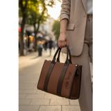 Enoch Kadın El Çantası Kanvas Dokulu Kontrast Şeritli Ve Nakış Logolu Minimalist Tote Çanta