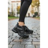 Enoch Kadın Gizli Dolgu Topuk Spor Ayakkabı Baskı Detaylı File Saya ve Yüksek Tabanlı Sneaker - Siyah