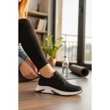 Enoch Kadın Hafif Koşu Ayakkabısı Nefes Alan Triko Örgü Sneaker - Siyah - Beyaz
