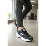 Enoch Kadın Siyah Klasik Şeritli ve Kalın Tabanlı Rahat Günlük Sneaker Spor Ayakkabı - Siyah - Beyaz