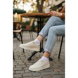 Enoch Kadın Spor Ayakkabı Delikli Detaylı ve Hafif Comfort Düz Tabanlı Günlük Sneaker - Bej