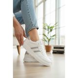 Enoch Kadın Spor Ayakkabı Delikli Detaylı ve Hafif Comfort Düz Tabanlı Günlük Sneaker - Beyaz - Gri