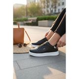 Enoch Kadın Spor Ayakkabı Perfore Detaylı Casual Sneaker Comfort Taban Günlük Yürüyüş Ayakkabısı - Siyah - Beyaz