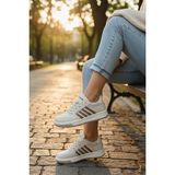 Enoch Kadın Spor Ayakkabı Şeritli Kauçuk Görünümlü Tabanlı Casual Sneaker - Bej