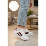 Enoch Kadın Spor Ayakkabı Şeritli Kauçuk Görünümlü Tabanlı Casual Sneaker - Beyaz - Bordo